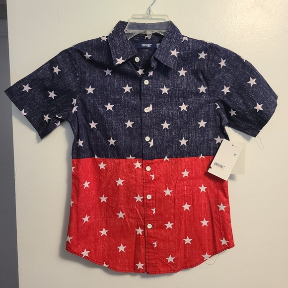 Univibe Other - "Univibe", boys size M, Red, White &Blue, short sleeve button down shirt